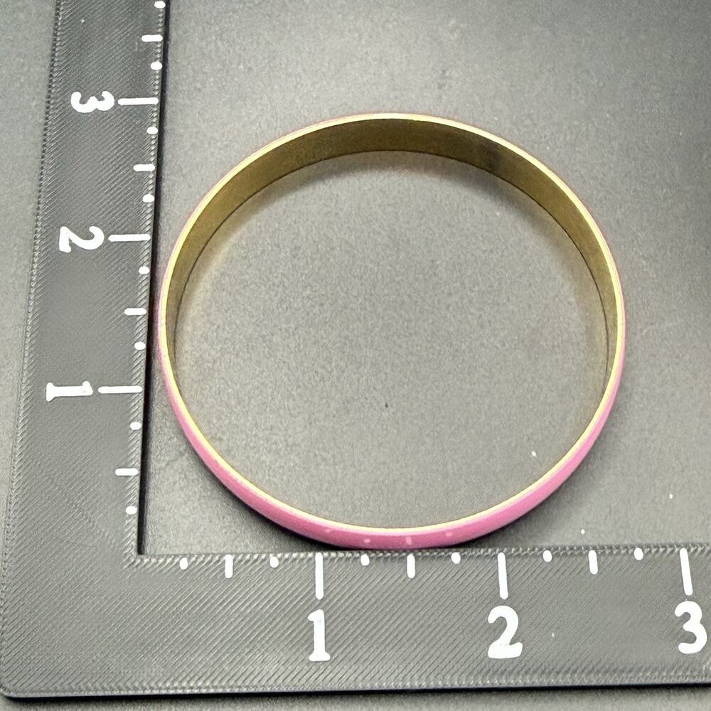 Vintage Pink Enamel Gold Tone Thin Stacking Bangle Bracelet Retro - Picture 7 of 7